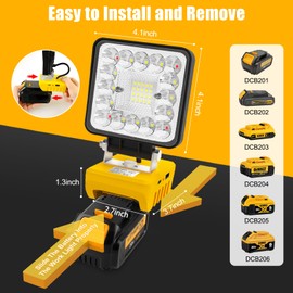 Cordless LED Work Light Compatible with Dewalt 18V 20VBattery, T-SUNiceM 5000LM Flashlight, 20V Battery Flood Work Light 140°Adjust with Low Voltage Protection for Outdoors and Job Site Lighting