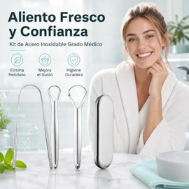 2pcs Set de 6 Limpiador de Lengua de Acero Inoxidable,con Estuche de Transporte,Raspador de Lengua de Acero Inoxidable,Tongue Scraper,Limpieza Bucal p