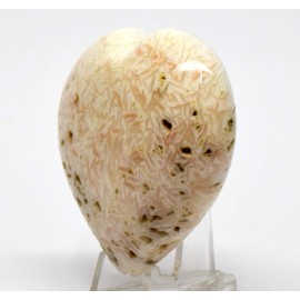 2.5" 110g Scolecite Sprays Carved into Heart Polished Natural White Zeolite Gemstone Crystal Mineral UV Reactive Specimen - India + Stand