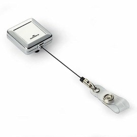 Durable Name Badge with Reel, 80 cm, Silver