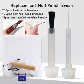 50 Pcs Replacement Nail Polish Brush Kit, Disposable Nail Art Brush with Dual-Ended Wooden Handle Dip Powder Liquid Replacement Brushes Soft Bristles Brush for Home DIY Salon Use