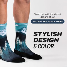 Outway Free Ride Crew Socks, Moisture-Wicking Athletic Calf Socks with Arch Support for Men and Women, Colorful Design, Size S/M