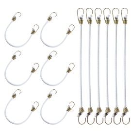 Kyuionty 12 Pack Mini Bungee Cords with Hooks, 10 Inch Elastic Bungee Straps for Securing Tarps, Cargo, Canvases (White with Yellow Hook)