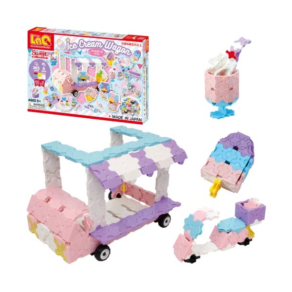 LaQ Sweet Collection Ice Cream Wagon | 373 Pieces | 14 Models | Age 5+ | Creative, Educational Construction Toy Block | Made in Japan