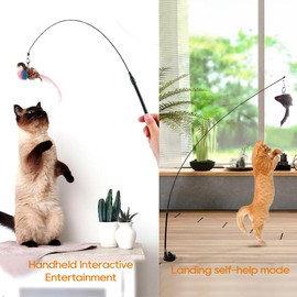 Cat Toys for Indoor Cats, Interactive Feather Teaser Cat Toy 1PCS Kitten Teaser Wand and 7PCS Cat Feather Toys Refills with Bells, Funny Kitten Toys Cat Feather Sucker Toy for Indoor Bored Cats (7PCS)