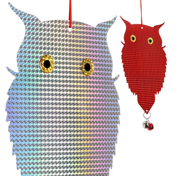 OFFO Pigeon Protector, Bird Repeller, Owl Reflector, 2 Pieces, Bird's Natural Enemy Owl Shape, Keeps Pigeons and Birds away, Glittering Owl Reflector, Large Eyeled, Prevents Damage From Pigeons and Other Pests Without Damaging The Landscape, For Cars, Ca