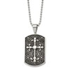 Real Stainless Steel Men's Black Enamel and Cross Dog Tag