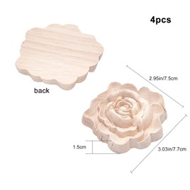 GORGECRAFT 4PCS Wooden Carved Onlay Appliques Rose Carving Decal Corner Craft Unpainted Furniture Home Wood Decoration for Dresser Bed Door Cabinet Wardrobe Ceiling 3"x3" for Valentine's Day