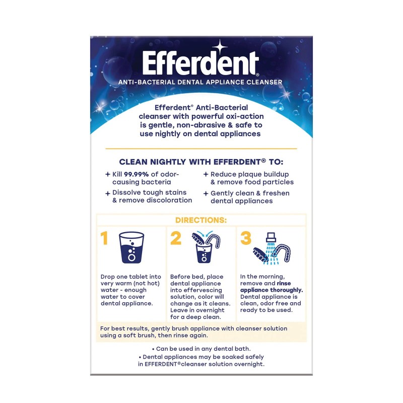 Efferdent Overnight Whitening Cleaner Tablets For Retainers Dentures 126 Count