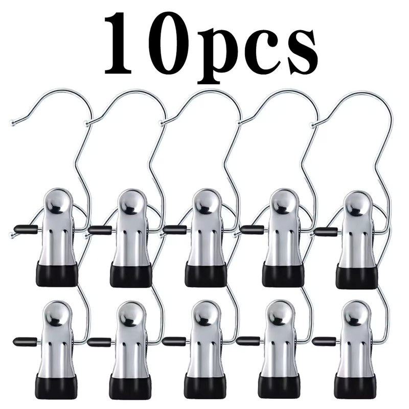 20-Pack Stainless Steel Windproof Hanger Hooks with Adjustable Clips for
