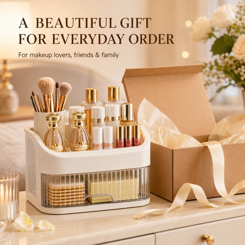 2-Layer Cosmetic Storage Box with Transparent Drawer