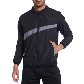 LAZAWG Men's Sauna Jacket Long Sleeve Zip Top Sweat Suit Sweat Shaper Body Shaper Compression Workout, Black Jacket, L