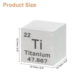 sourcing map Titanium Cube, 0.5 Inch High Density Metal Element Cube Metal Density Cube for Chemical Elements Collection Science Education Experiment Application, Silver