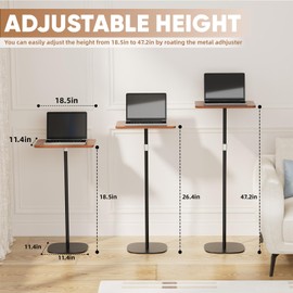 bimiti 1 Pcs Portable Laptop Floor Stand - Adjustable Height 18" to 47", Wooden Podium Stand for Projectors, Tablets & Laptops, Mobile Standing Desk for Bed, Sofa, Office & Meeting Room