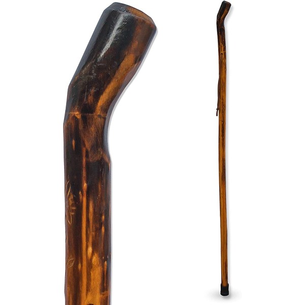 RMS Natural Wood Walking Stick - 48 Inch Handcrafted Wooden Hiking Stick and Trekking Pole with Wrist Strap - Ideal for Men or Women with Active Outdoor Lifestyle (Smooth Handle, 48 Inch)
