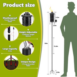 FAN-Torches FAN-Torches 6-Pack Upgraded Home Garden Torch, Black Outdoor Metal Torch Garden Dcor,59-Inch Citronella Torches with 3-Prong Grounded Stake, Light Torches for Party Patio Pathway (More Stable)