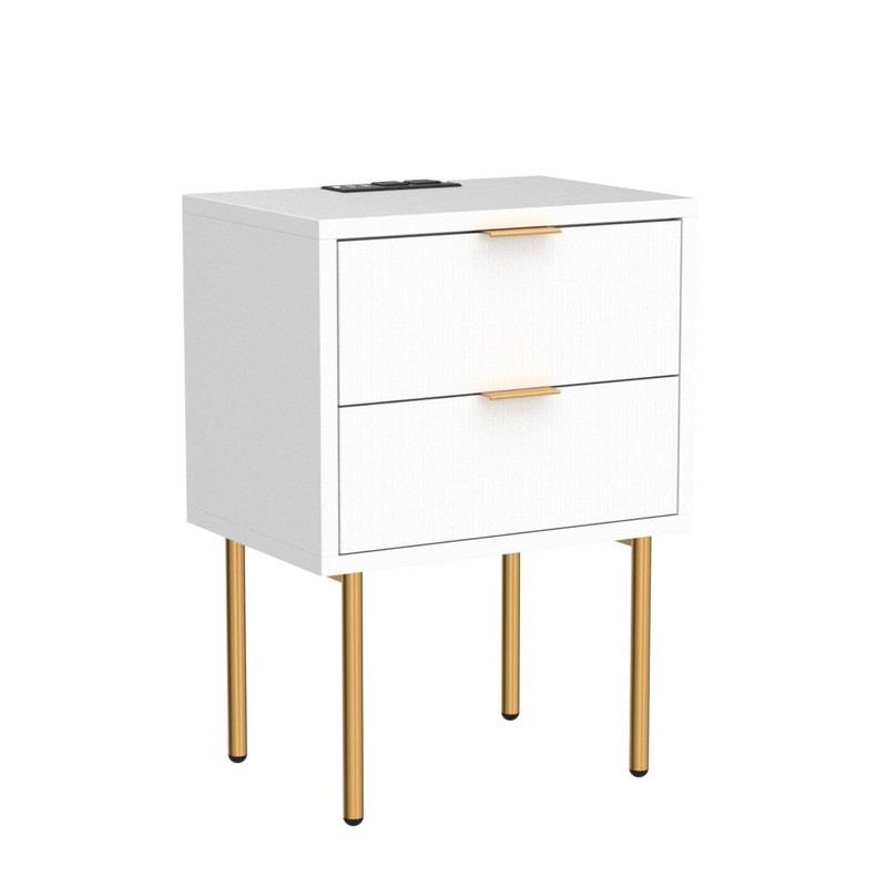 Masupu Nightstand with Charging Station,Mid-Century Modern Bedside Table with 2