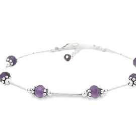 Anklet Amethyst Sterling Silver Beach Jewelry Feburary Birth Stone, Bridesmaid Gift, Beach, Purple Anklet