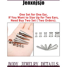Jenxnjsjo Gauges Taper for Ears 6G to 00G Tunnels Ear Tapers Stretching Kit Gauge Taper Kit Plugs Gage Stretchers Expander Starter Kits Gauging Plug Earrings Set Surgical Stainless Steel for Women Men