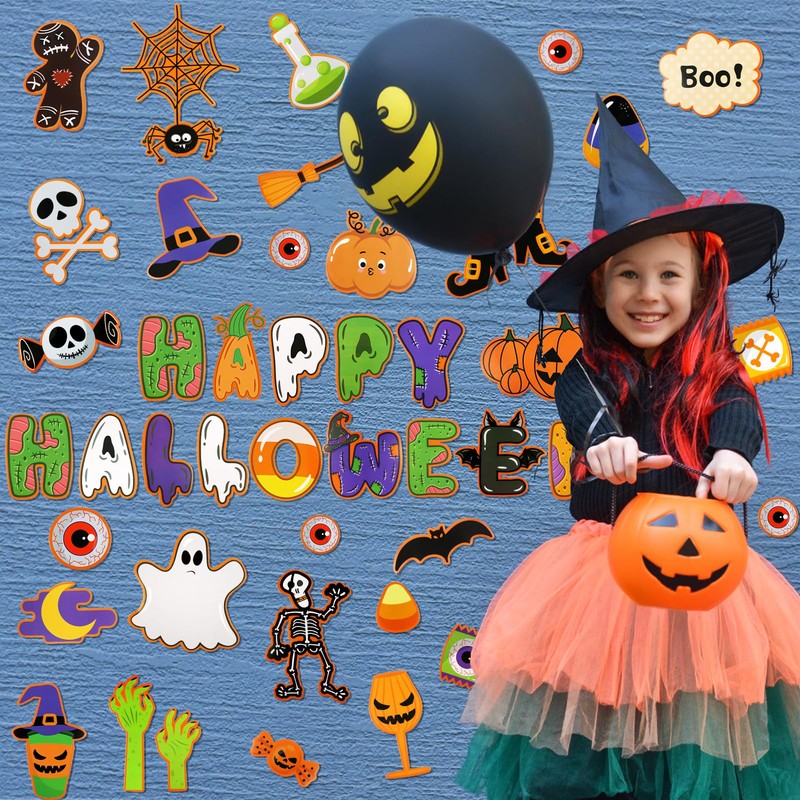 FINGOOO 45 PCS Halloween Cutouts, Cute Happy Halloween Paper Cut