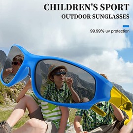 Awdchny Polarized Kids Sunglasses for Boys Girls Sport Sunglasses for Kids Flexible Frame UV400 Protection Youth Baseball Sun Glasses Ages 3-12 (Black+Blue/Dark Blue)