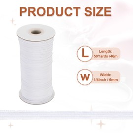 sourcing map Elastic Sewing Bands 1/4 Inch Wide 50 Yards White Knit High Elasticity Stretch Elastic Bands Cord for Sewing, Wigs, Waistband, Pants, DIY Crafts