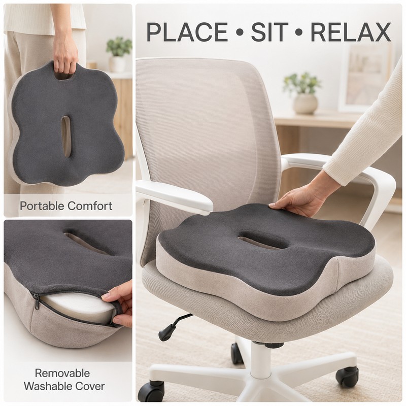 Memory Foam Seat Cushion for Office Chair, Car & Desk