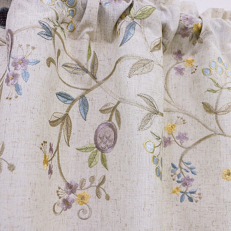 VOGOL Floral Embroidered Pattern Kitchen Valances for Windows, Linen Rod