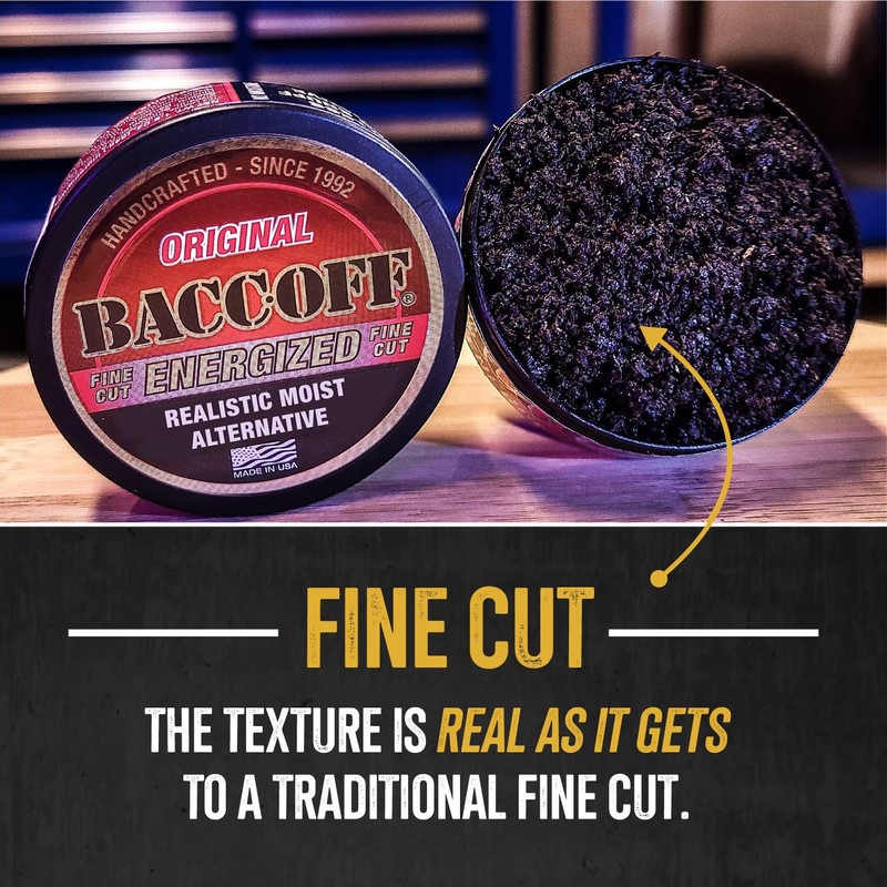 5 Cans, BaccOff Original Energized Fine Cut, Bold, Natural, Smoky