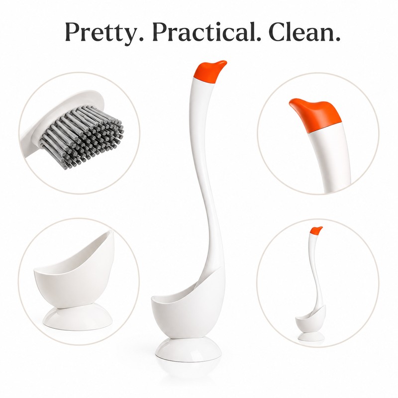 Swan Toilet Brush Set for Bathroom - Long Handle Dense