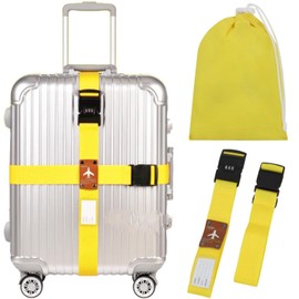 fogman Suitcase Belt with Lock, Cross, 3-Digit Dial, Storage Bag, Set of 2 (Yellow)