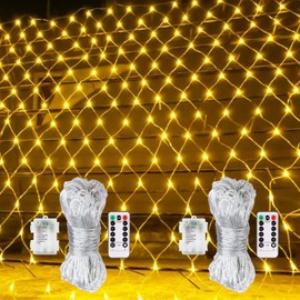 Batteriebetriebene Weihnachts-Lichterkette mit Timer, 8 Modi, dimmbar, für den Außenbereich, 1,5 m x 1,5 m, 100 LEDs, 2 Stück