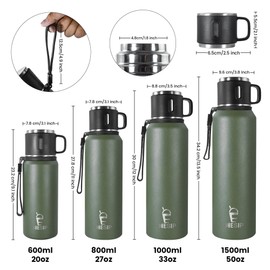 Icesip Stainless Steel Insulated Bottle, 50oz with cup Vacuum Insulated Water Bottle, Thermo for Hot Drinks/Cold Drinks,24-Hr Insulation Commute, Travel