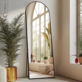 Cozy Chicroom Full Length Mirror with LED Lights, 60"x16"Floor Mirror with Dimming & 3 Color Lighting, Led Mirror Full Length with Stand for Bedroom, Dressing Room, Arched - Color: Arch-Black, Size: 20*63inch