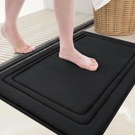 Grandaily Memory Foam Bath Mat Rug 24x16, Ultra Soft, Non-Slip and Absorbent Bathroom Rugs, Machine Wash Dry, Comfortable Bath Carpet for Bathroom Floor, Tub and Shower, Black
