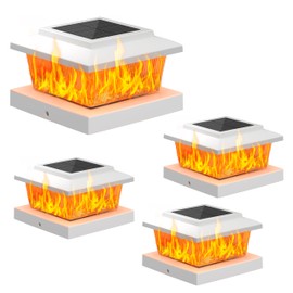 VOLISUN Solar Fence Post Lights 4pack, White Solar Deck Cap Flame Light Outdoor Waterproof, High Brightness Flickering Flame SMD LED Lighting, for 4x4 Wooden/4x4 5x5 Vinyl Post
