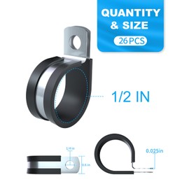 1/2 Inch Cable Clamp - 26 Pack Stainless Steel Wire Clamp, P Clips for Electric Wires Holders - Metal Hose Clamps for Automotive, Pipe, Line (1/2"(14MM))
