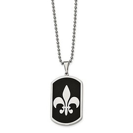 Stainless Steel Black-plated w/Fleur de lis Dog Tag Necklace