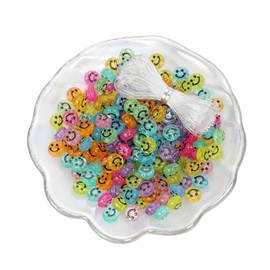Smile Face Beads, 10mm Happy Face, Acrylic, Cute Spacer Beads, Necklace and Bracelet Making, Jewelry Supplies, 100pcs (Transparent Colorful B)