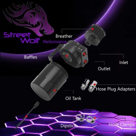 StreetWolf Performance Oil Catch Can Reservoir Baffled Tank Breather Universal Black Fits Chrysler