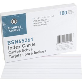 Business Source Ruled White 4" x 6" Index Cards - Pack of 100 (65261)