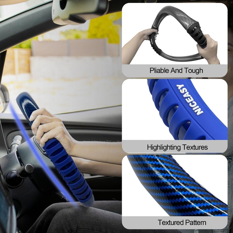 NICEASY Sport Style Blue PU Leather Steering Wheel Cover with