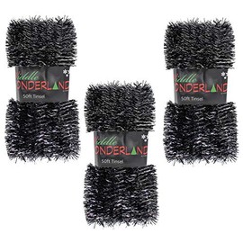Widdle Wonderland Christmas Tree Tinsel 3 packs of 50ft x 3cm GREAT VALUE - Black and Silver