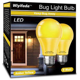 Wiyifada LED Bug Light Bulbs Outdoor 2 Pack, 9W Amber Light Bulbs, 100W Equivalent, A19 Amber Bug Lights for Outside, Bedroom, Hallway Porch Light,Warm Light Bulb