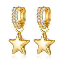 INNERDIVA Star Earrings for Women Gold Huggie Hoop Earrings with Star Charm Lightweight Drop Dangle Earrings