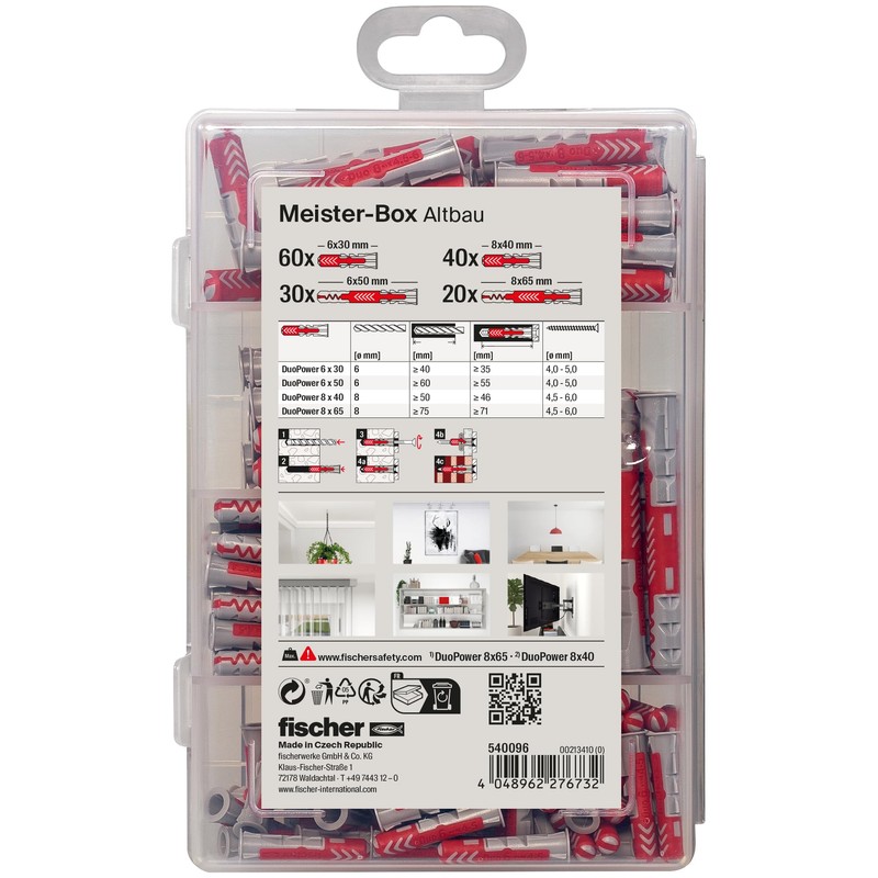 fischer Meister-Box DuoPower Short/Long Dowel Box with 150 Items, 60