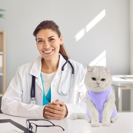 Avont Cat Bodysuit, Post-Surgery Recovery Suit, Modal Clothing, Castration, Spaying Recovery, Weaning/Leak Protection Suit, for Abdominal Wounds or Skin Diseases, M, Lavender