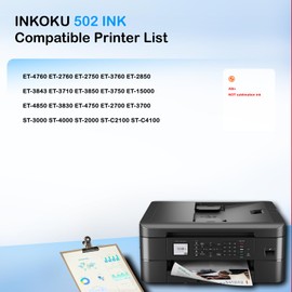 INKOKU 502 Ink Replacement for 502 Ink Refill Bottles Work with ET-3760 ET-2760 ET-2850 ET-3830 ET-3850 ET-15000 Printer (2 Black, 1 C M Y, 5 Bottles)