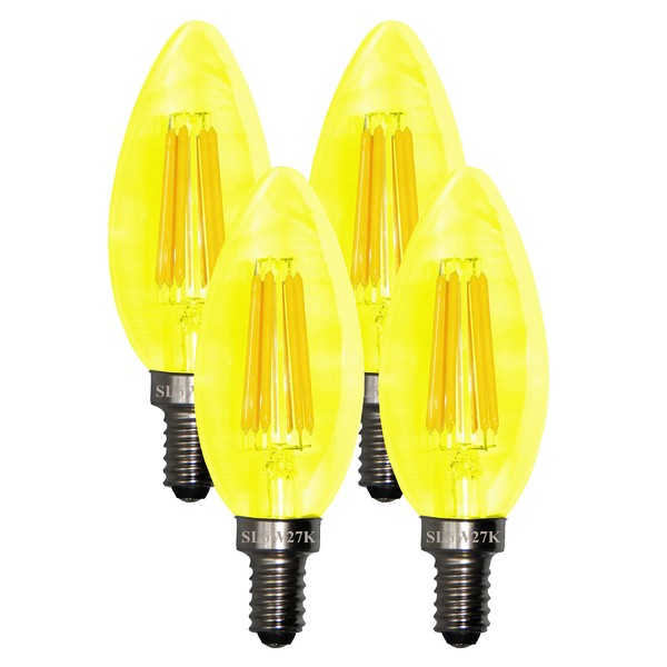 SLEEKLIGHTING 5 Watt E12 LED Filament Candelabra Yellow Light Bulb, (60W Incandescent Replacement) Chandelier Torpedo Tip, Clear Glass Cover E12 Base 4 Pack