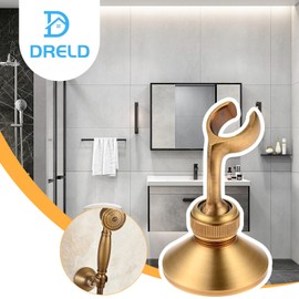 DRELD Vintage Brass Hand Shower Arm Holder, Shower Holder Brass with Screws, Copper Shower Holder, Vintage Shower Head Holder (Gold, Punch Hole Mounting)